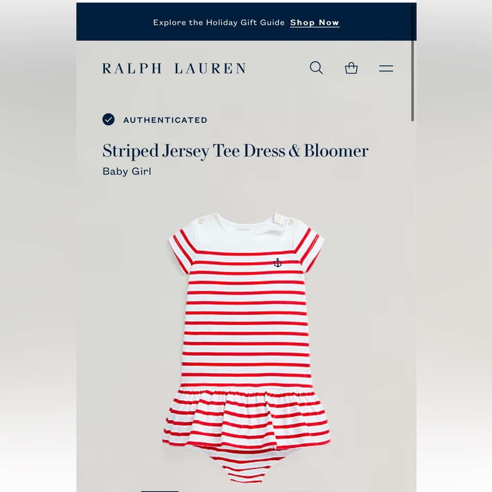 Ralph Lauren striped jersey tee dress and bloomers 9m red and white striped.
